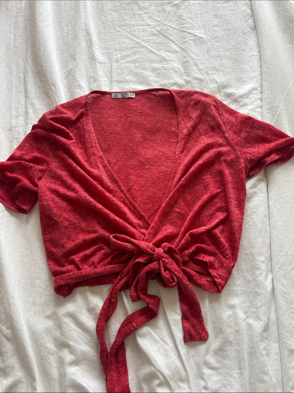 Red Tie-Front Women’s Top - Casual V-Neck Crop
